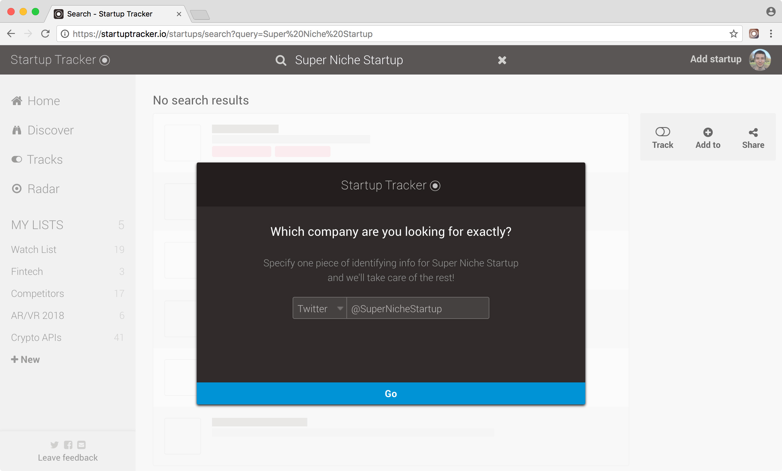 Startup Tracker Web screenshot