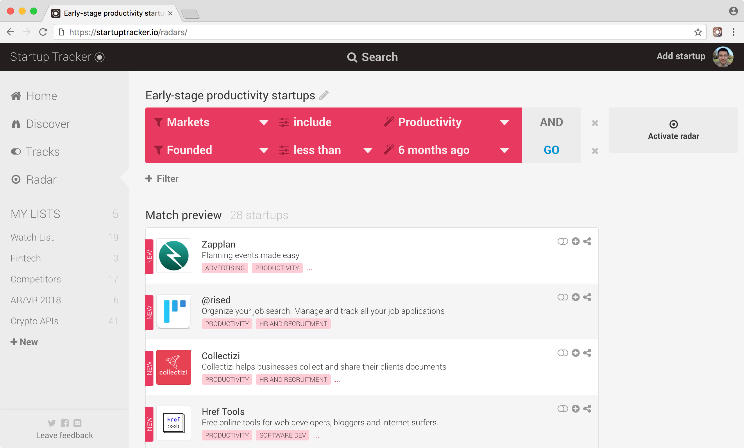 Startup Tracker Web screenshot