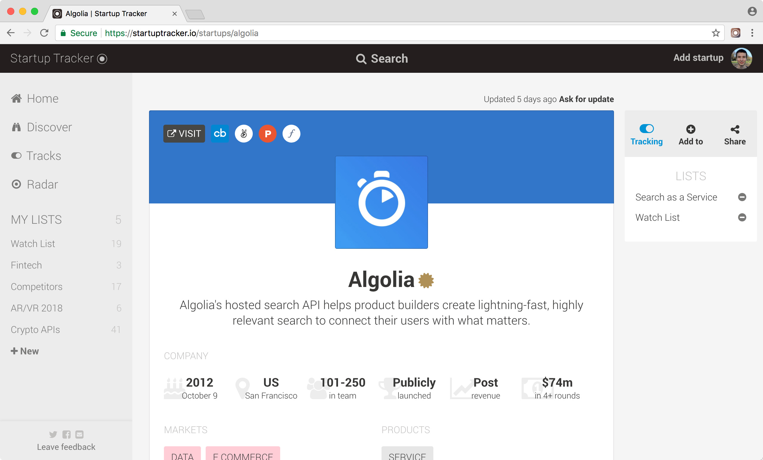 Startup Tracker Web screenshot